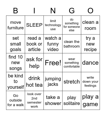 Winter Break Activities Bingo Card