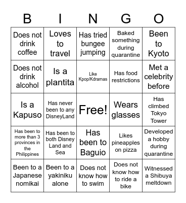 Japan Team Year-End Party! Bingo Card