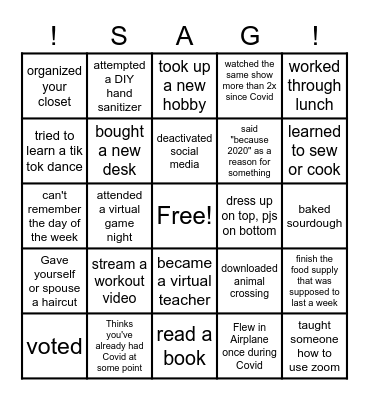 Year End SAG Shin-Dig!!! Bingo Card