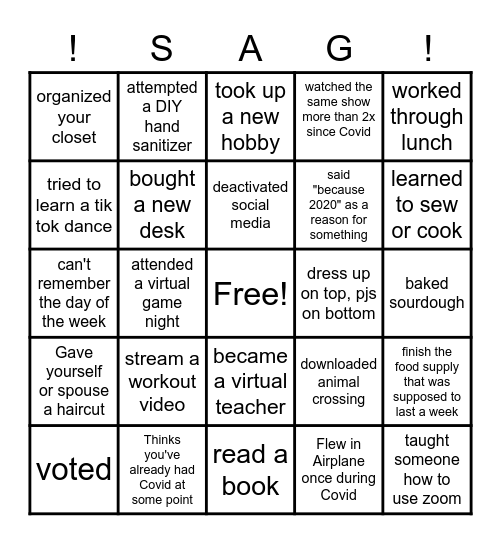 Year End SAG Shin-Dig!!! Bingo Card