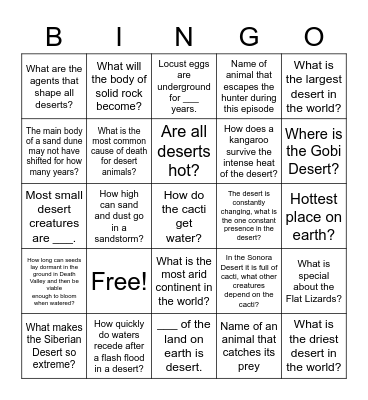 Deserts Planet Earth Bingo Card