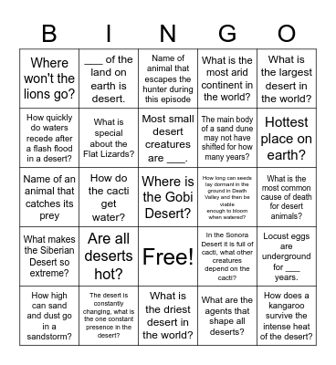 Deserts Planet Earth Bingo Card
