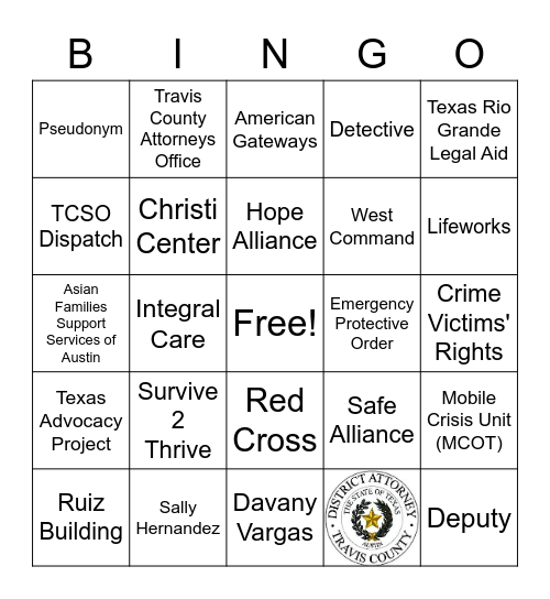 Victim Services Bingo Card