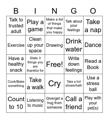 Coping Skills Bingo Card