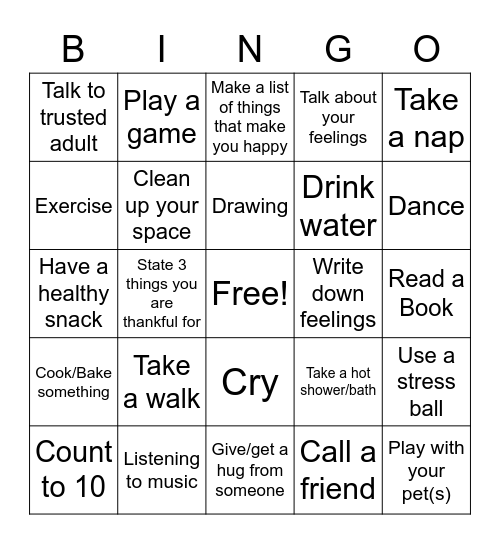 Coping Skills Bingo Card