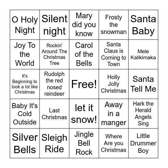FBLA Christmas song bingo Card