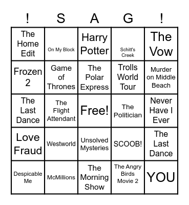 SAG Movie Bingo!! Bingo Card