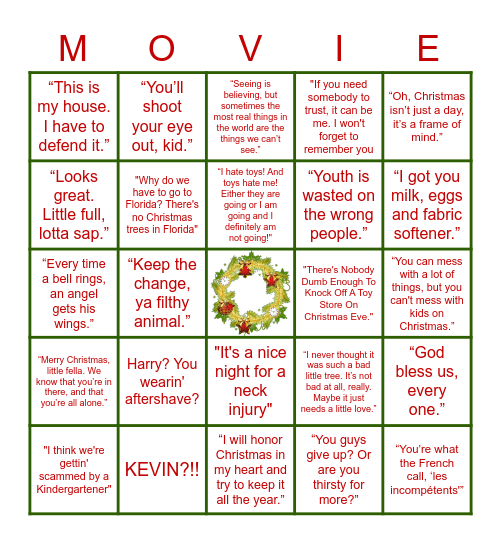 Christmas Movie "Quotes" Bingo Card