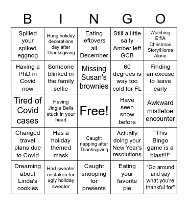 GCB Holiday Bingo! Bingo Card