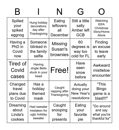 GCB Holiday Bingo! Bingo Card
