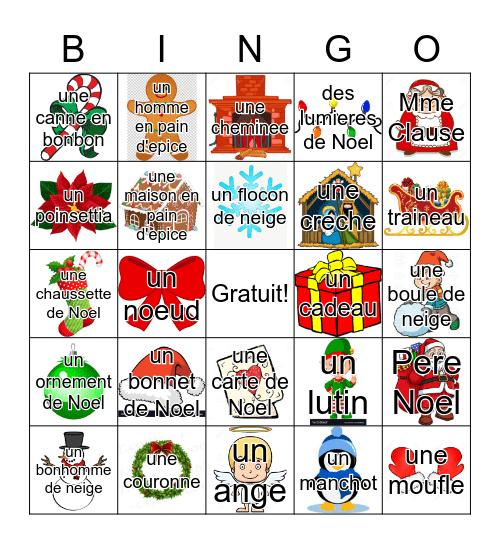 Bingo de Noel Bingo Card