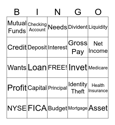 Financial Management Bingo Card