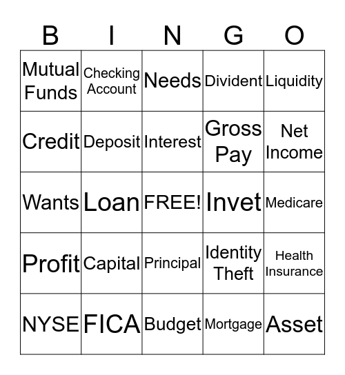 Financial Management Bingo Card