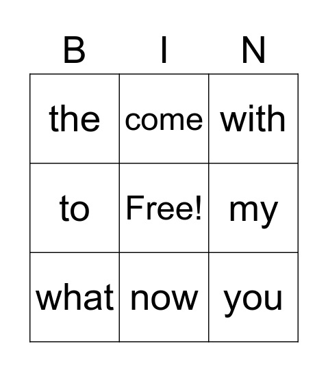 words 12/15 Bingo Card