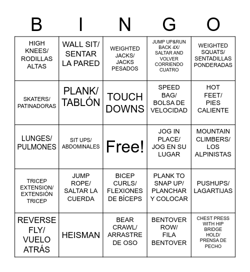 FITNESS (APTITUDE) BINGO Card