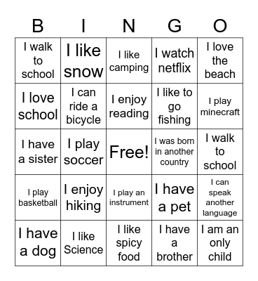 Community Buddies Bingo Card