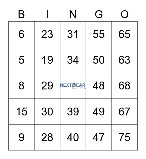 NextGear Capital Bingo Card