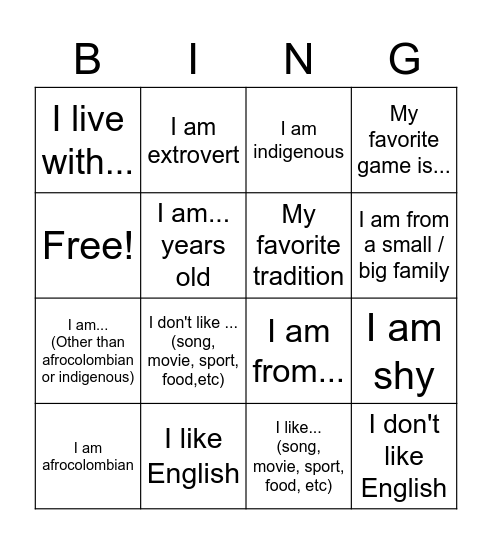 Knowing Each Other Bingo Card
