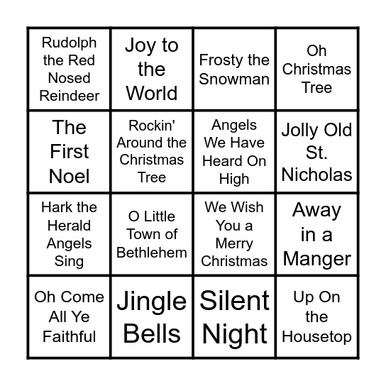 Christmas Music Bingo Card