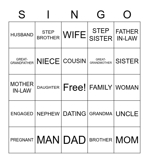 FAMILY SIGNO Bingo Card