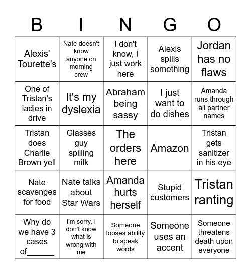 Night Crew Bingo Card