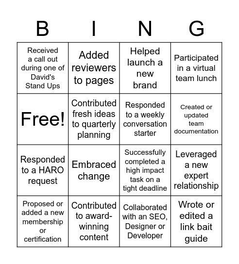 Content Team Wins! Bingo Card