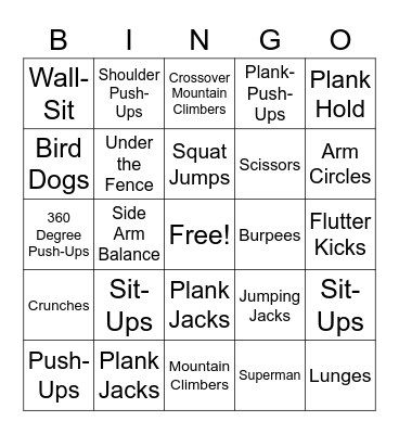 Fitness BINGO Card