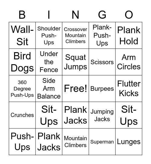 Fitness BINGO Card