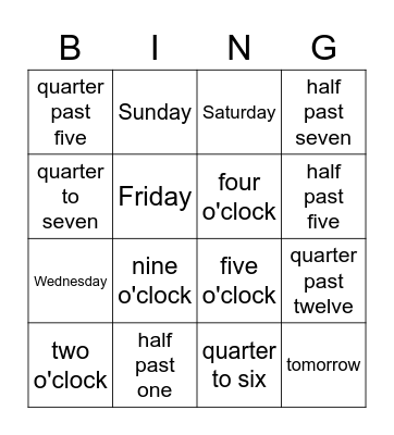 Just in Time Bingo Card