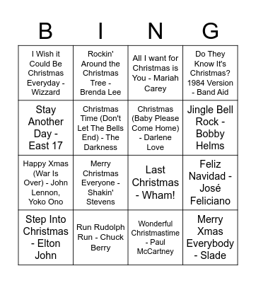 Musical Christmas Bingo Card