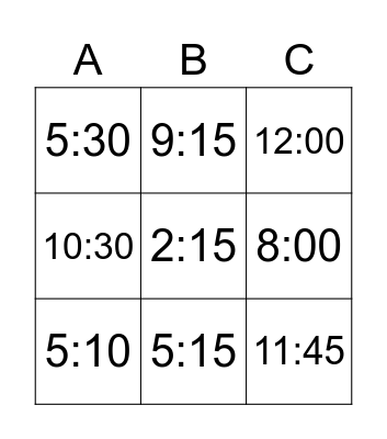 Telling Time! Bingo Card