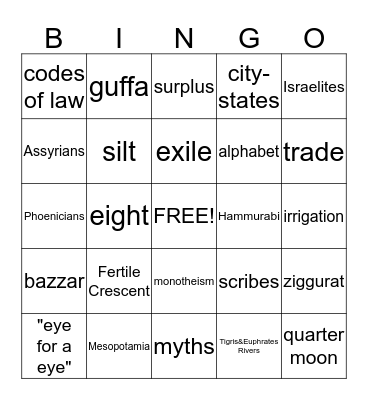 ~Fertile Crescent~  Bingo Card