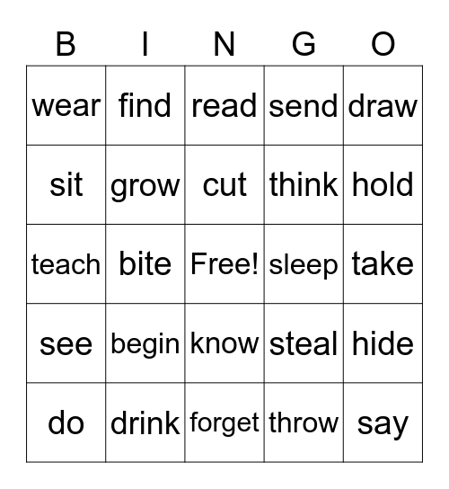 Irregular Verb BINGO Card