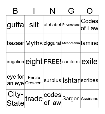Fertile Crescent Bingo Card