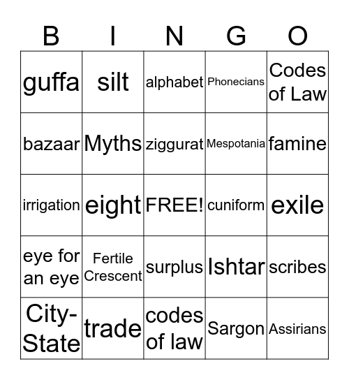 Fertile Crescent Bingo Card