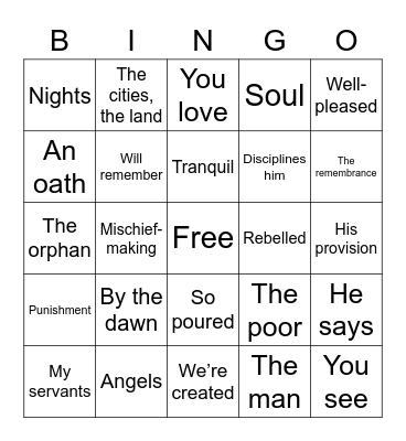 Surat Al-fajr Bingo Card