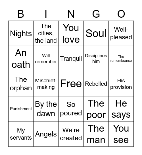 Surat Al-fajr Bingo Card