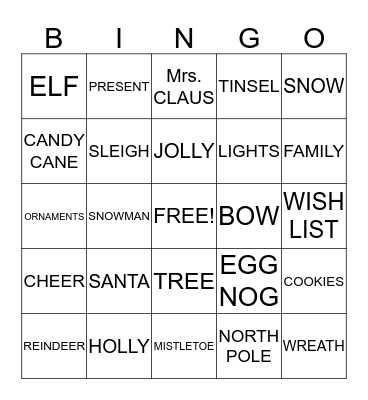 CHRISTMAS Bingo Card