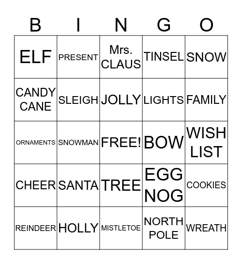 CHRISTMAS Bingo Card