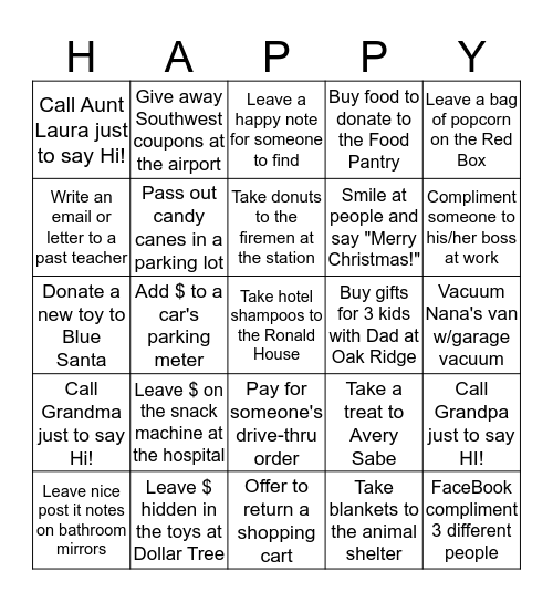 Official 2014 Make Someone Happy Day! Bingo Card