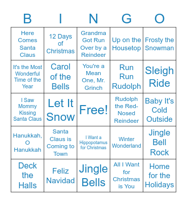 Winter Holiday Songs Bingo Card