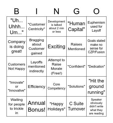 All Hands Bingo Card