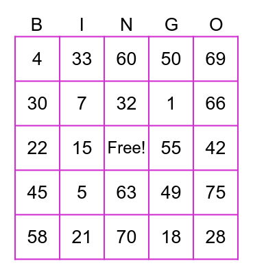 Maria Isabel Lingad Bingo Card