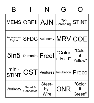 Sensata Technologies Buzzword Bingo Card
