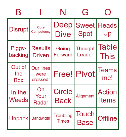 RAI Jargon Holiday Bingo Card