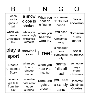 Santa Claus Movie Night Bingo Card