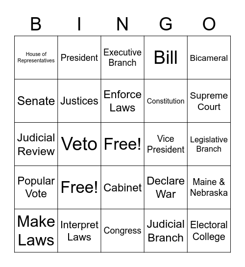 Branch of the Government Bingo Card