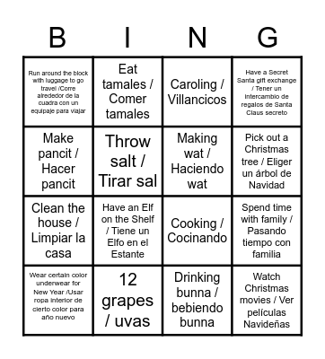 Holiday Tradition Bingo / Bingo Navideño Bingo Card