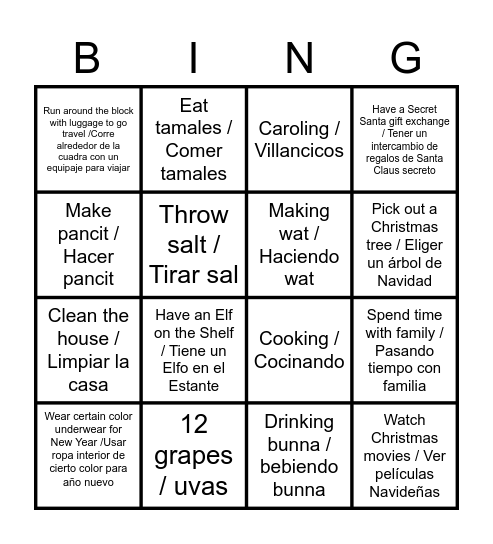 Holiday Tradition Bingo / Bingo Navideño Bingo Card