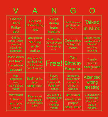 Holiday Bingo Game Bingo Card